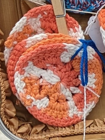 Hand-crochet Coasters (4 pack) Orange and White