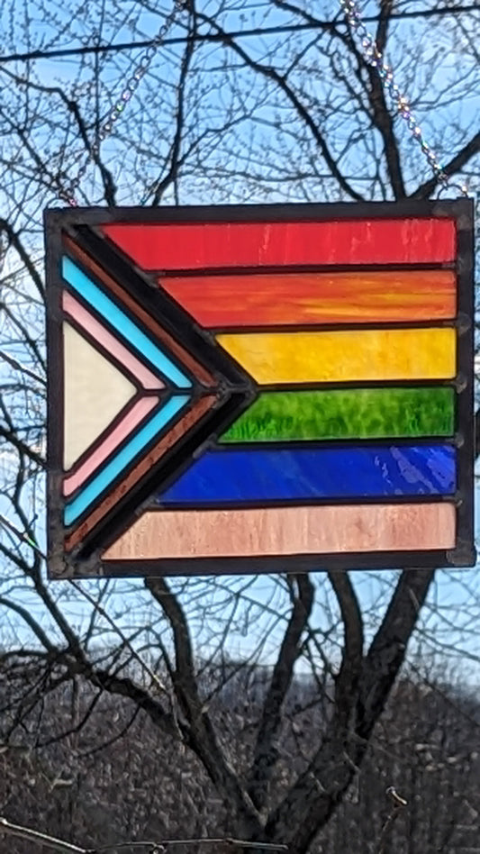 Pride Flag Horizontal Stained Glass Panel (Large)