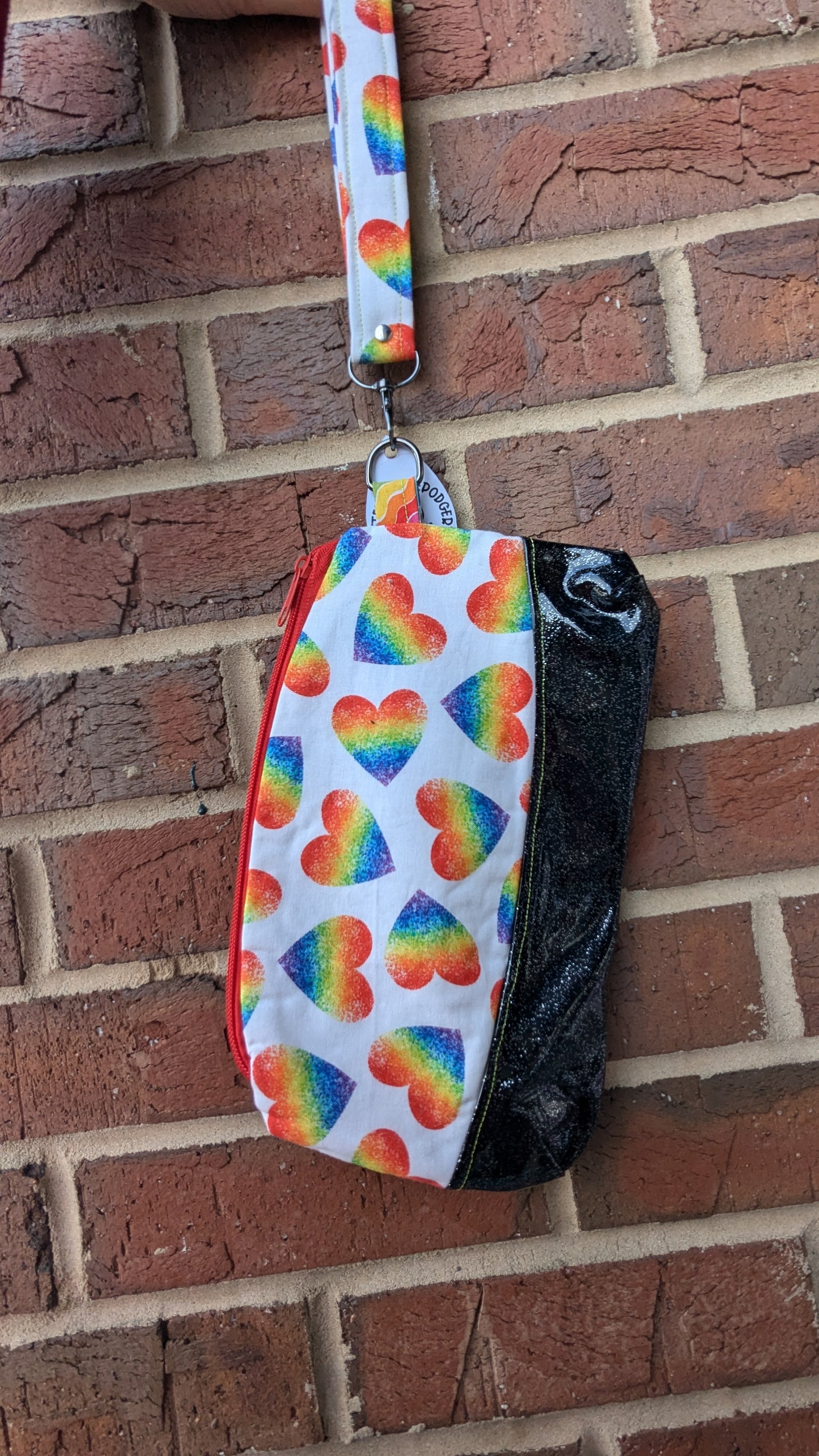 Rainbow Hearts in Black Clematis Wristlet